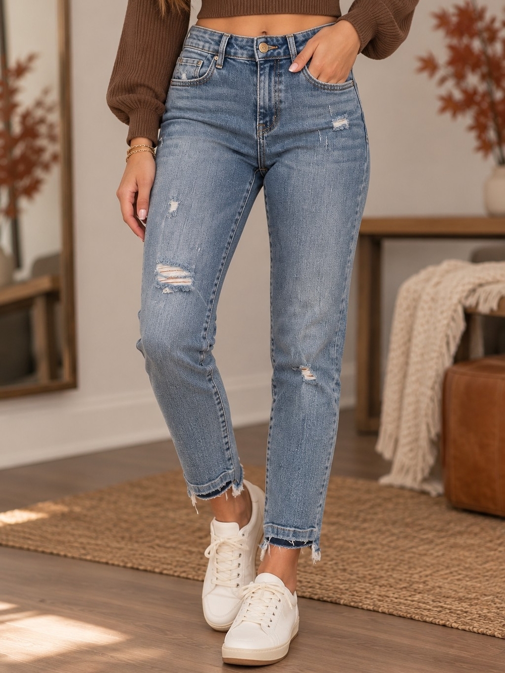 Zara Basic Z1975 Distressed Skinny Jeans Raw Hem Size 2